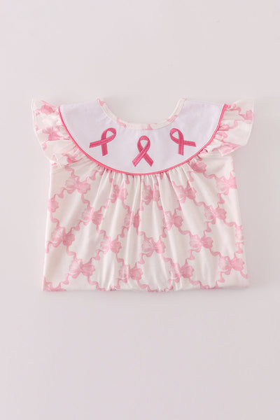 Pink bow tie embroidery ruffle dress