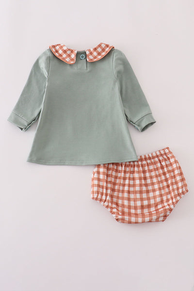 Sage turkey pumpkin embroidery bloomer set