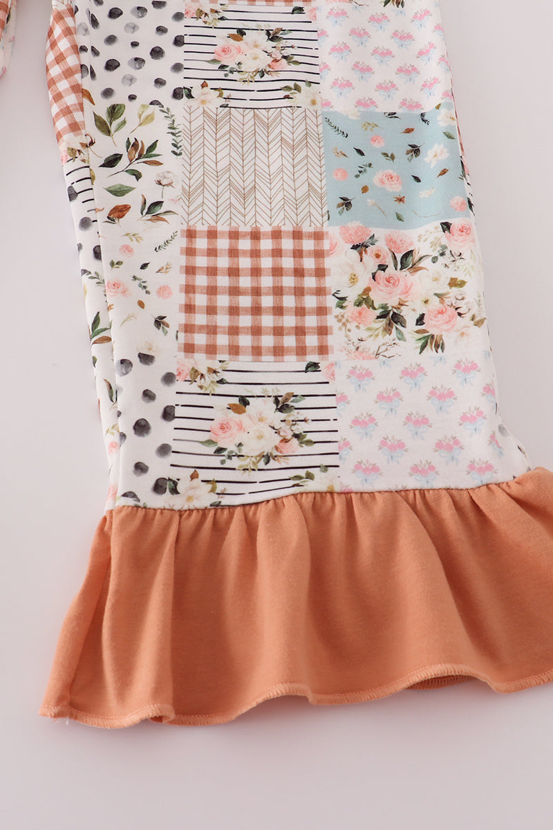 Fall floral print turkey pumpkin embroidery 2pc set