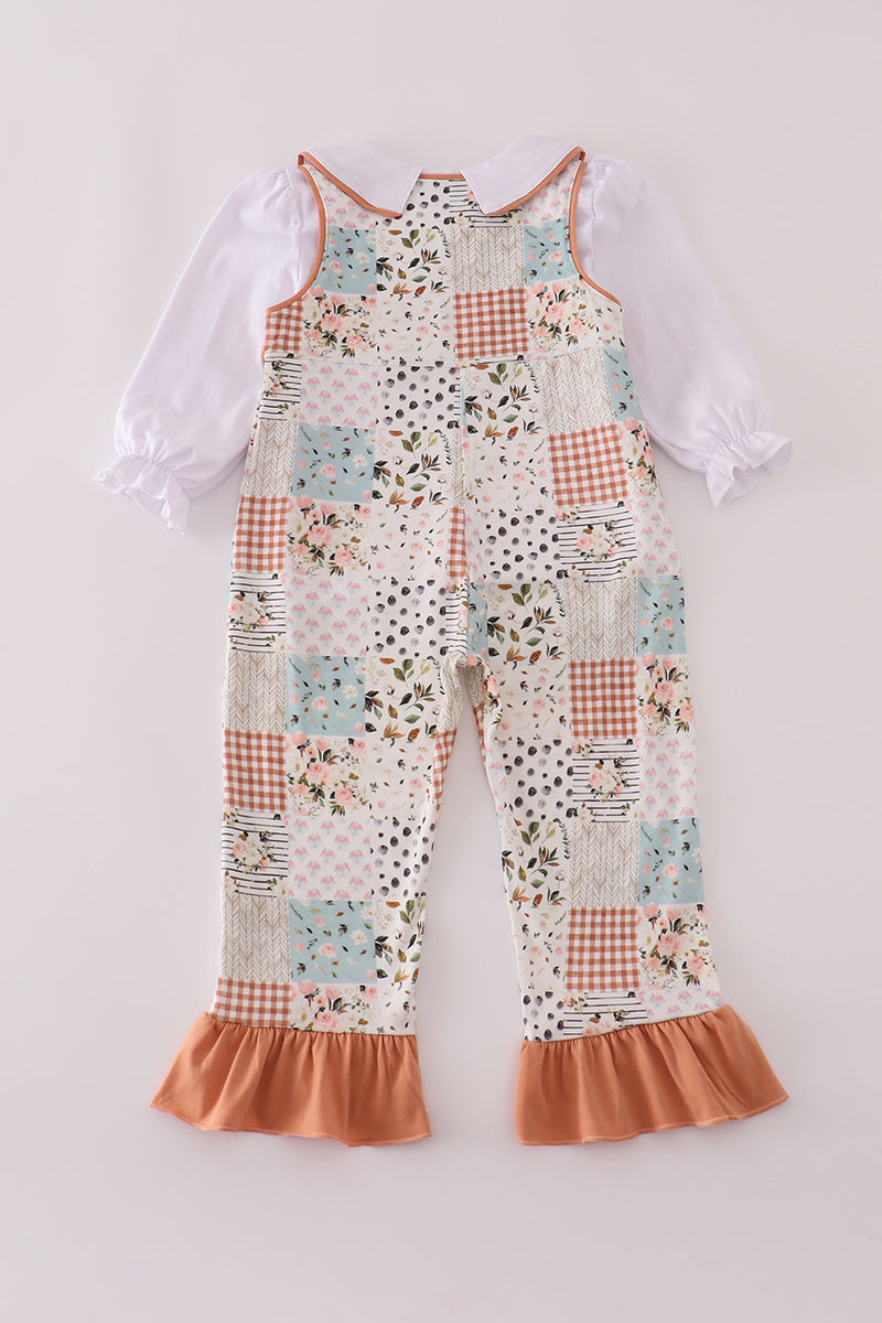 Fall floral print turkey pumpkin embroidery 2pc set