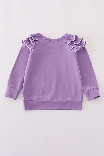 Purple ghost pumpkin embroidery ruffle top