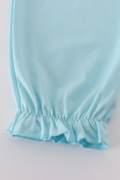 Blue bow & lace print ruffle pants set