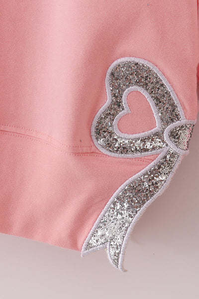 Pink MINI bow glitter mom&me top