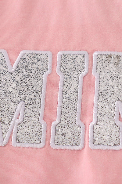 Pink MINI bow glitter mom&me top