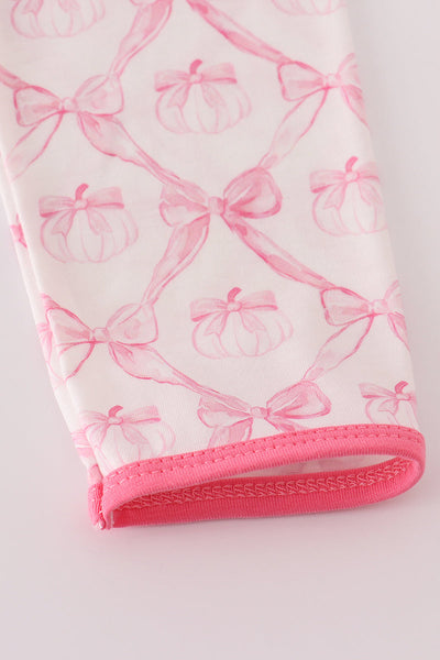Pink bow tie pumpkin print pants set