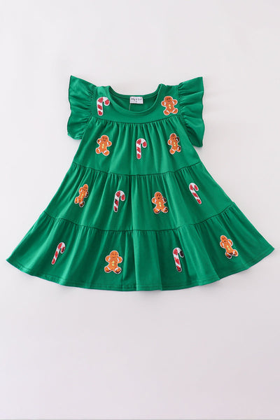 Green christmas sequin tiered girl dress