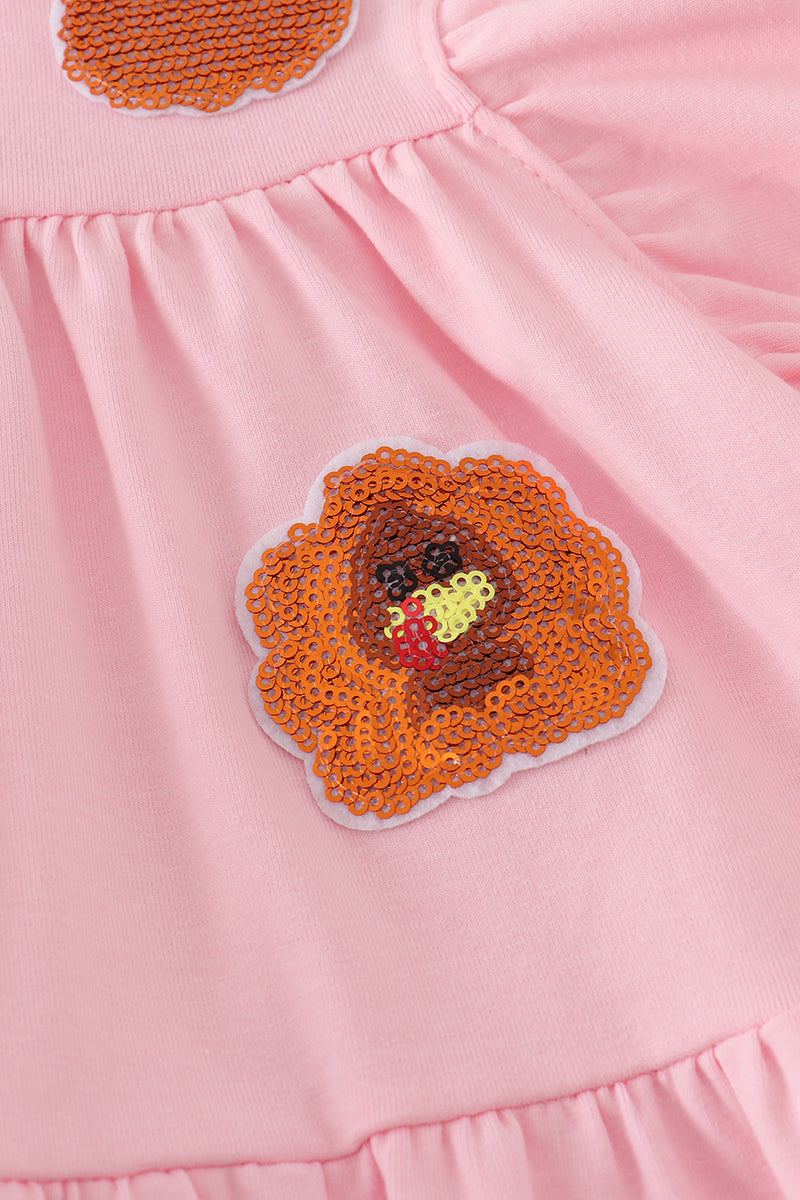 Pink turkey pumpkin sequin tiered ruffle dress
