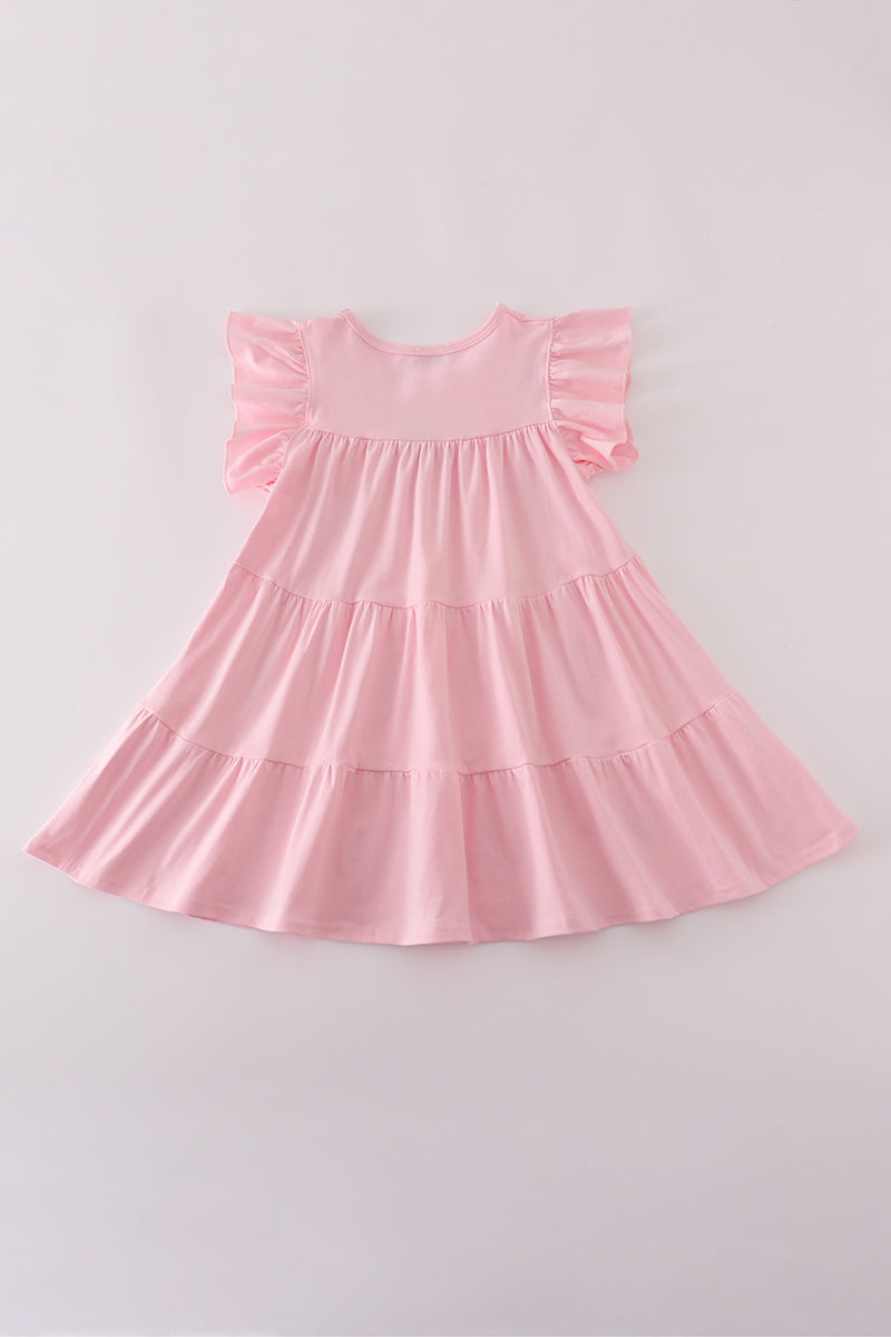 Pink turkey pumpkin sequin tiered ruffle dress