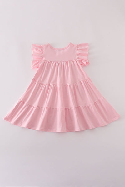 Pink turkey pumpkin sequin tiered ruffle dress