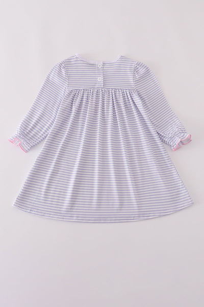 Purple puppy french knot stripe dress