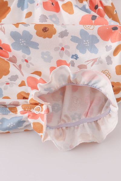 Floral print smocked ruffle bubble