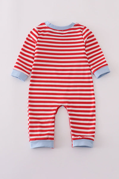 Red airplane embroidery stripe romper