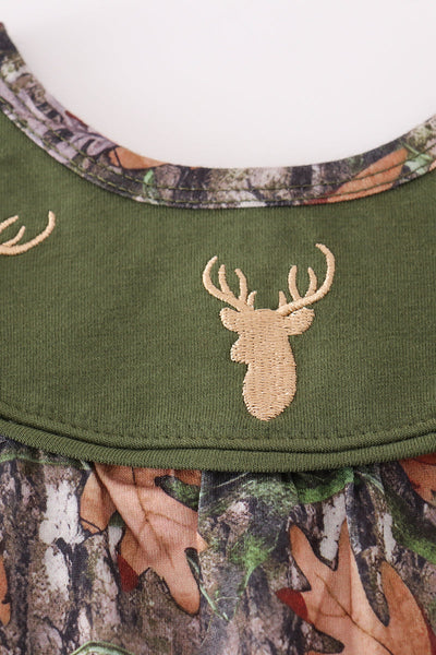 Forest hunting deer embroidery ruffle romper
