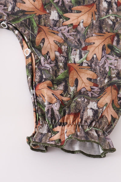 Forest hunting deer embroidery ruffle romper