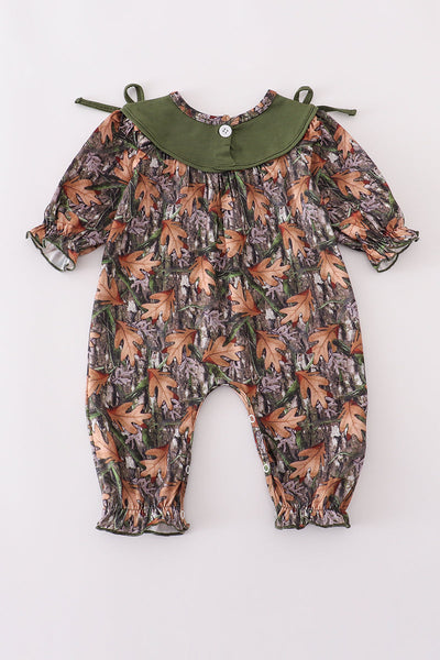 Forest hunting deer embroidery ruffle romper