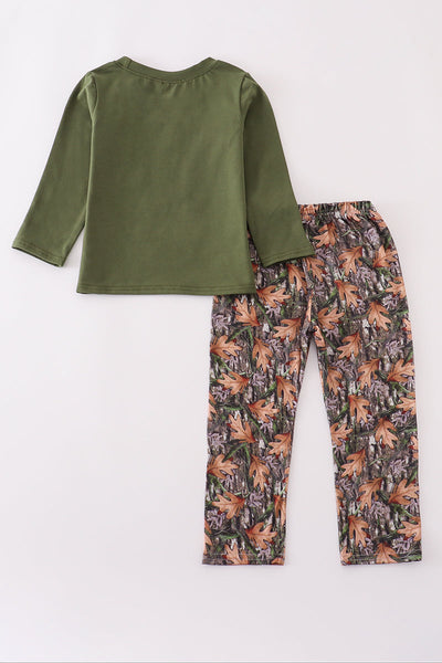 Forest hunting deer embroidery pants set