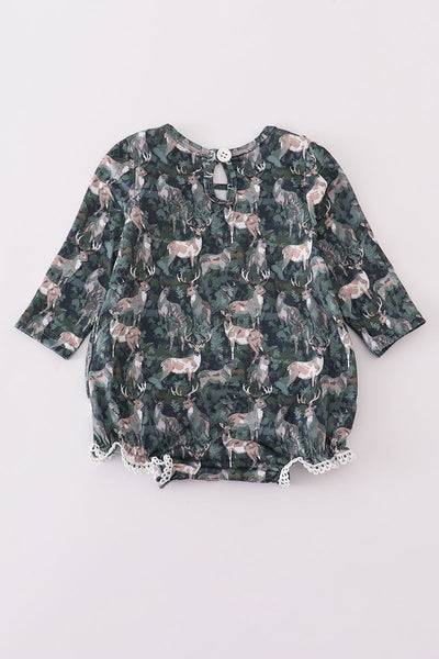Camouflage hunting deer applique ruffle bubble