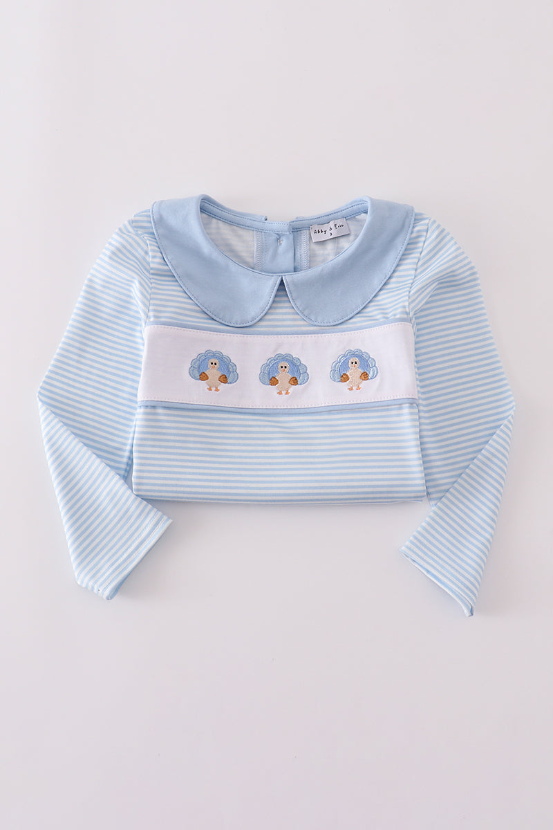Blue turkey embroidery stripe pants set