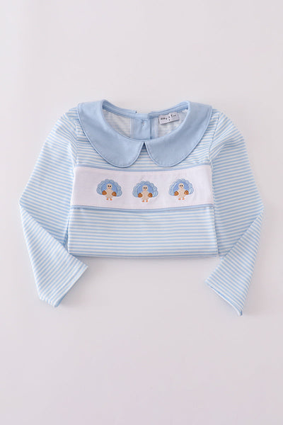 Blue turkey embroidery stripe pants set