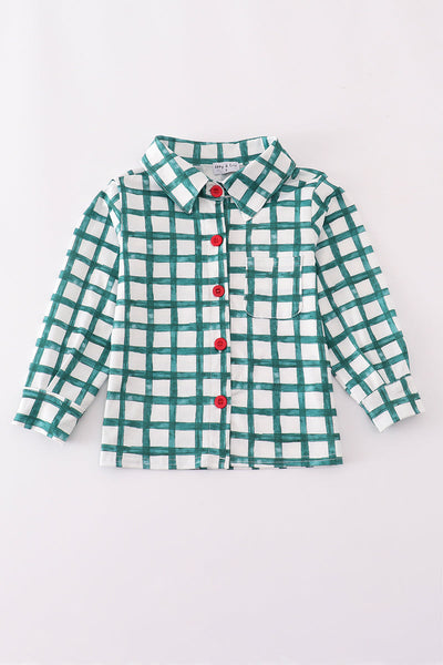 Green plaid button down shirt