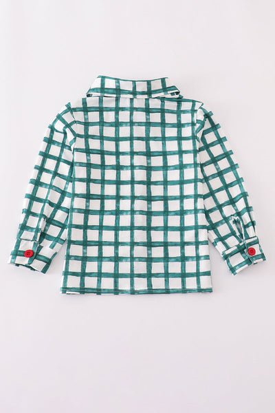 Green plaid button down shirt