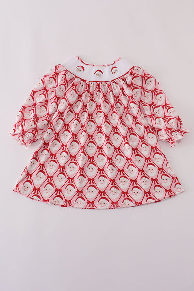 Red santa claus smocked dress