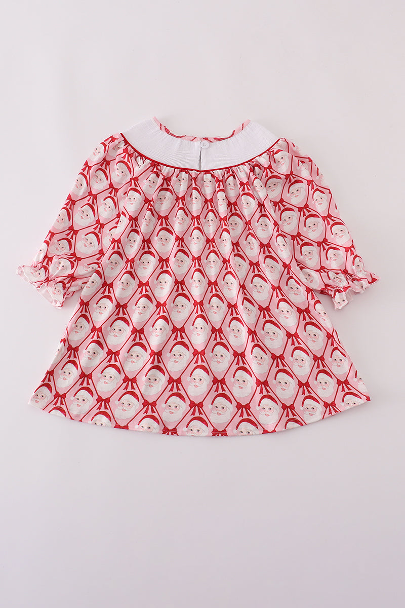Red santa claus smocked dress