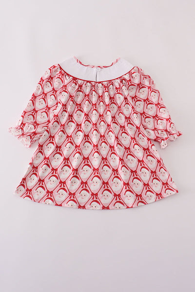 Red santa claus smocked dress