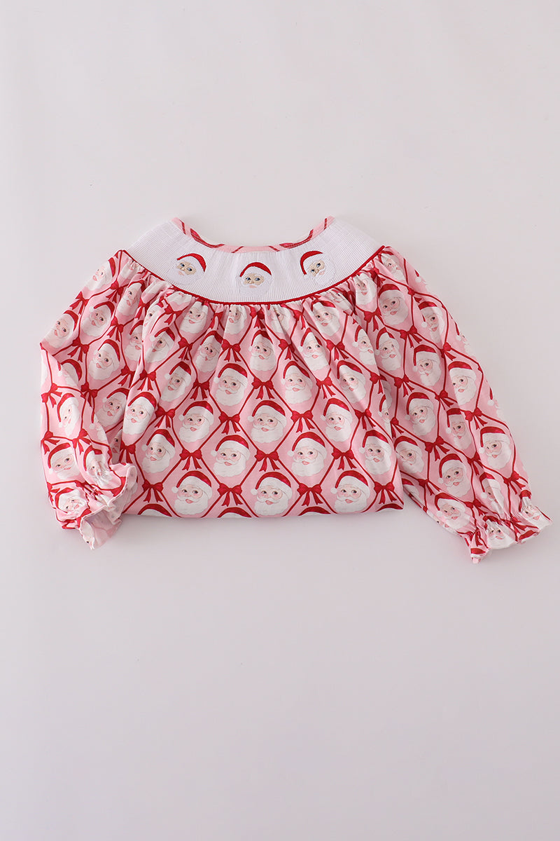 Red santa claus smocked dress