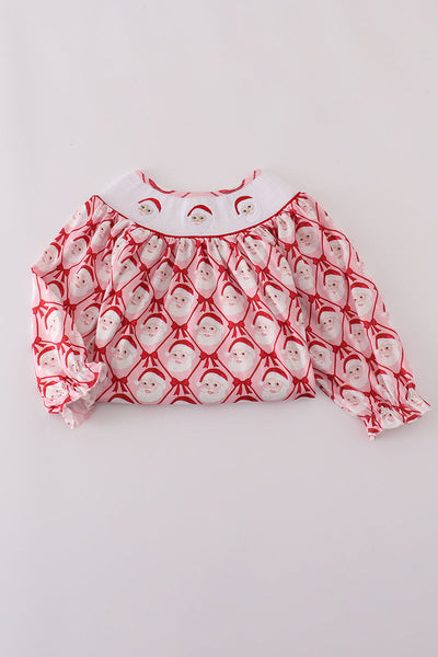 Red santa claus smocked dress