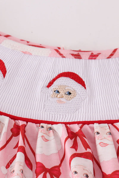 Red santa claus smocked dress