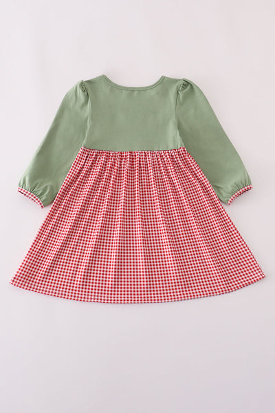 Green reindeer embroidery dress