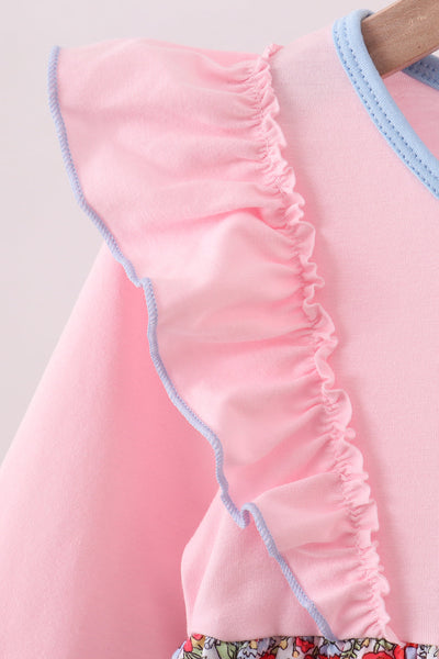 Pink christmas tree applique ruffle dress