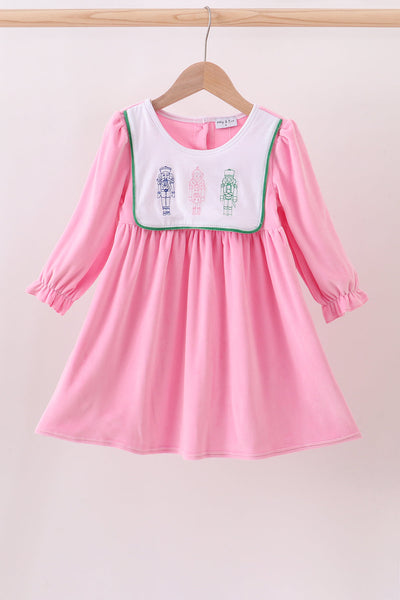 Pink nutcracker embroidery velvet dress