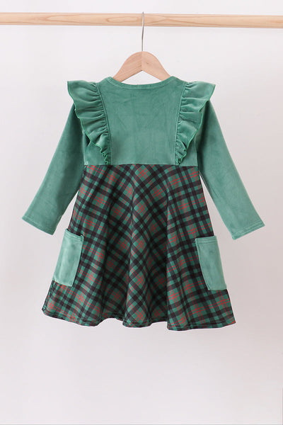 Forest velvet ruffle dress