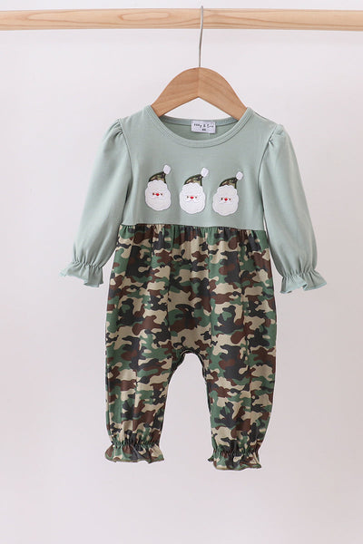Camouflage santa claus applique ruffle romper