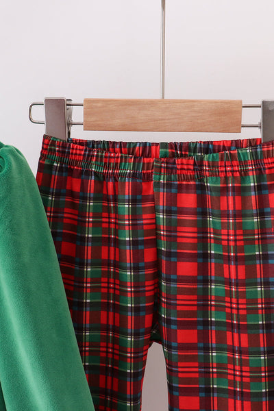 Green christmas tree applique velvet pants set