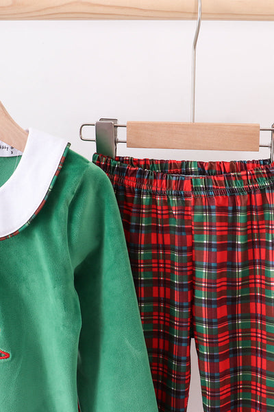 Green christmas tree applique pants set