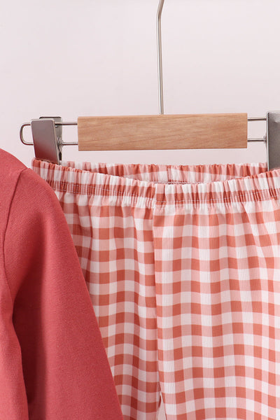 Gingham corduroy pants set