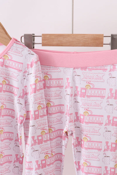 Pink train bamboo pajamas set