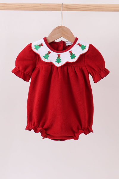 Red christmas tree embroidery fleece bubble