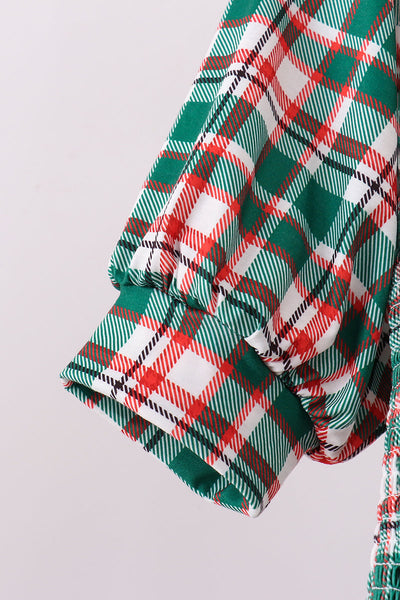 Green plaid smocked mom dress