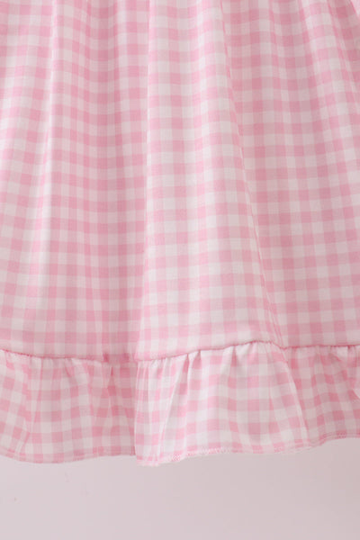 Pink bow embroidery gingham ruffle bloomer set