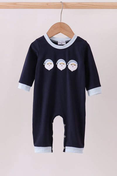 Navy santa claus embroidery romper