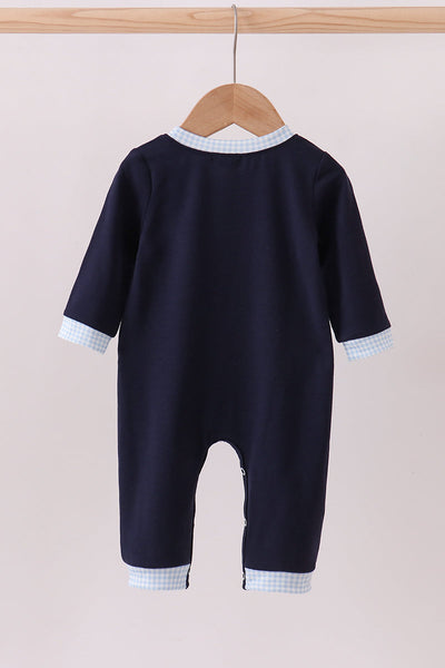 Navy santa claus embroidery romper