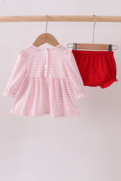 Pink santa claus applique ruffle bloomer set