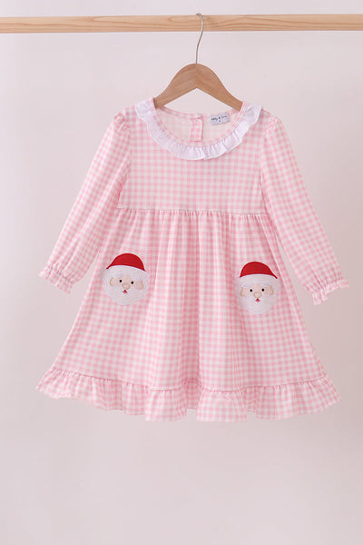 Pink santa claus applique ruffle dress