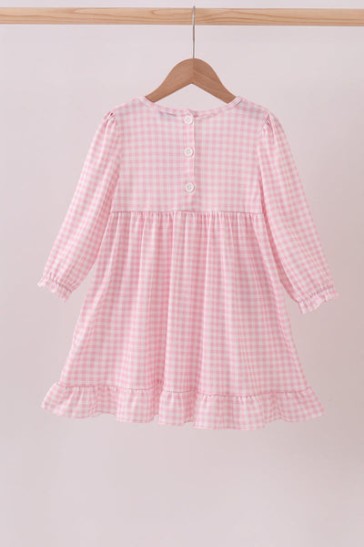 Pink santa claus applique ruffle dress