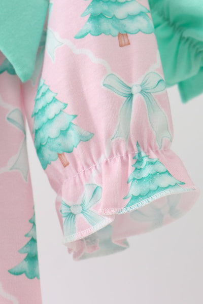 Pink christmas tree ruffle bloomer set