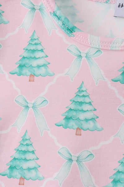 Pink christmas tree ruffle pajama set